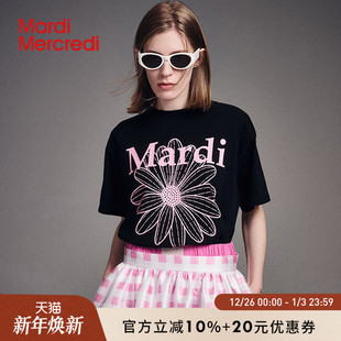 新款 上衣韩系夏季 T恤女圆领宽松半袖 MardiMercredi小雏菊黑粉短袖