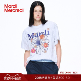 t恤宽松显瘦休闲百搭上衣韩系女 MardiMercredi小雏菊花朵印花短袖