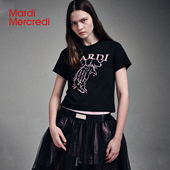 MardiMercredi摇尾珍珠小狗短袖 小个子 t恤上衣腊肠狗线条正肩修身