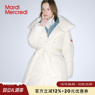 MardiMercredi鸭绒贴贴羽绒服男女外套长款 系带收腰显瘦保暖时尚