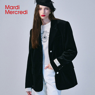 通勤气质新品 外套女士休闲商务正式 MardiMercredi梭织丝绒西装