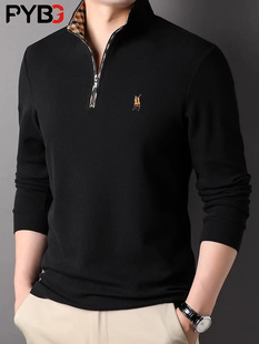 高端纯棉卫衣男款2025春秋冬新款半拉炼保罗打底加绒男士长袖t恤