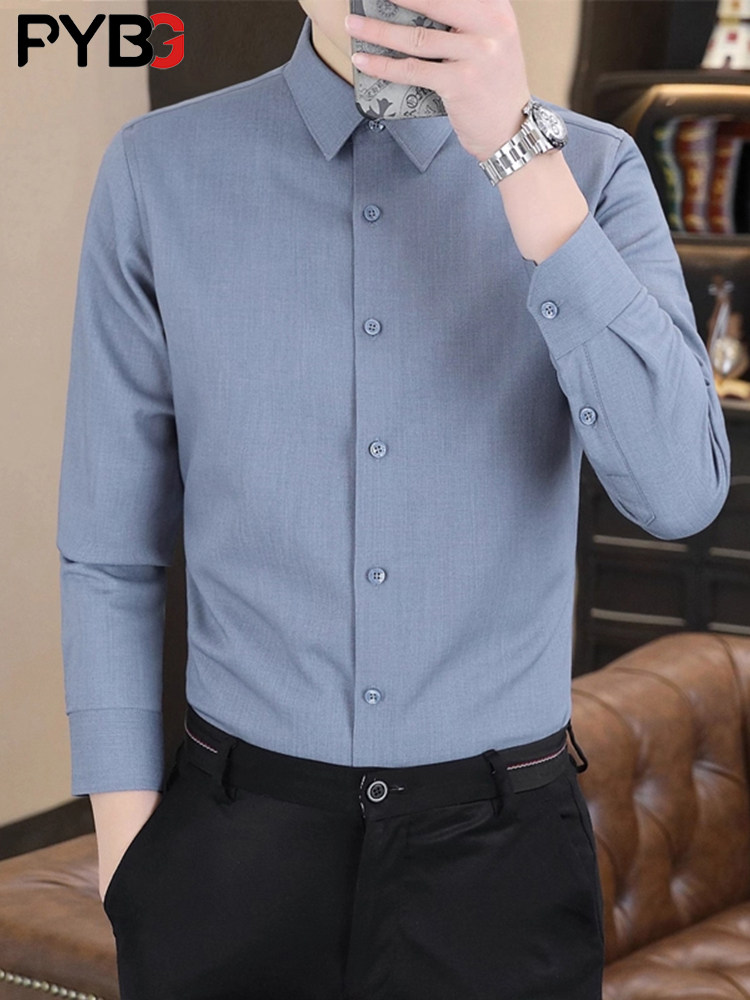 高级感男士长袖衬衫2025春秋冬季新款商务休闲竹纤维加绒衬衣男款