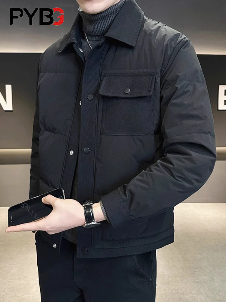 高级感轻薄男士羽绒服冬季2025新款潮牌翻领加厚保暖夹克外套男款