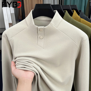 高端新中式半高领德绒打底衫秋冬季2025新款男士长袖T恤卫衣男款