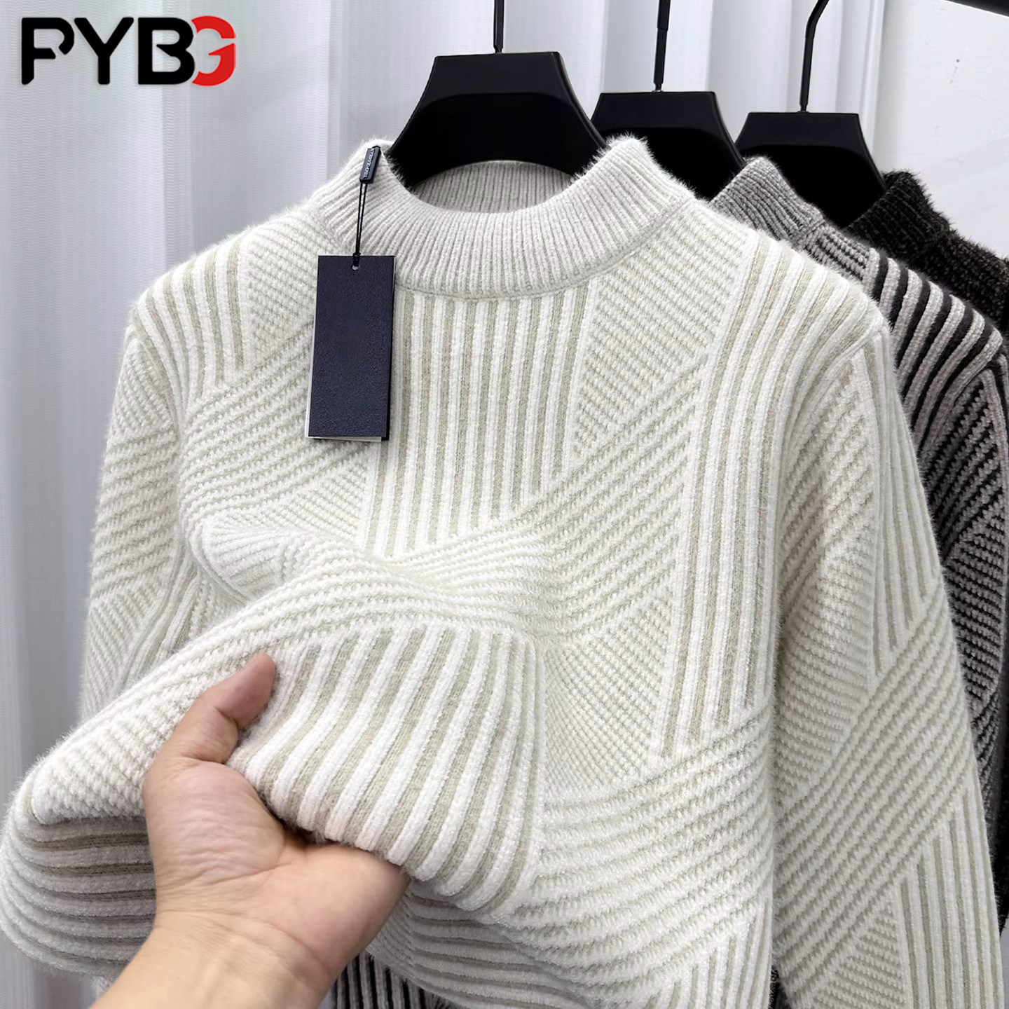 雪尼尔一体绒半高领毛衣男士秋冬2025新款加厚保暖针织打底衫男款