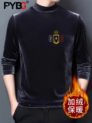 高端半高领卫衣男款2025春秋冬新款加绒加厚男士长袖T恤打底毛衣