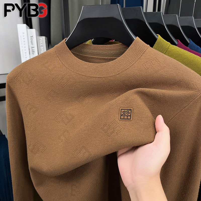 高端针织男士长袖T恤秋冬季2025新款圆领中年爸爸打底衫毛衣男款