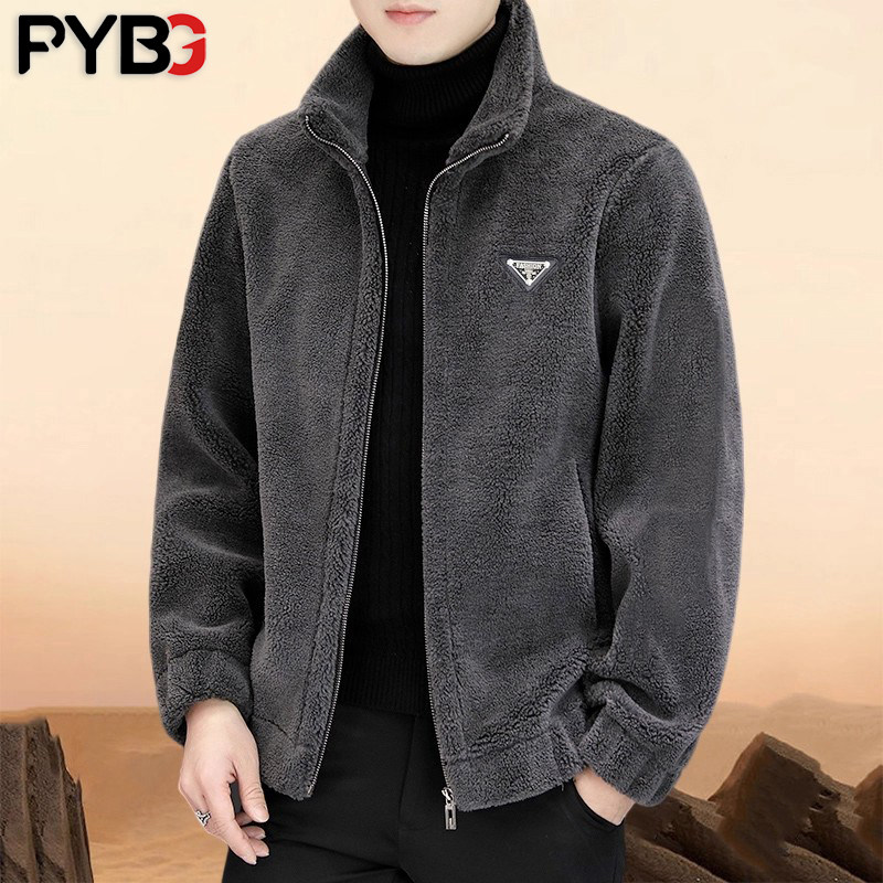 高端皮毛一体羊羔绒男士外套冬装2025新款加厚男外套夹克男款秋季