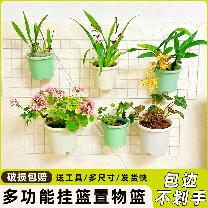加粗网格铁丝挂篮蝴蝶兰吊篮阳台植物爬藤花架墙上宿舍超市置物篮图片
