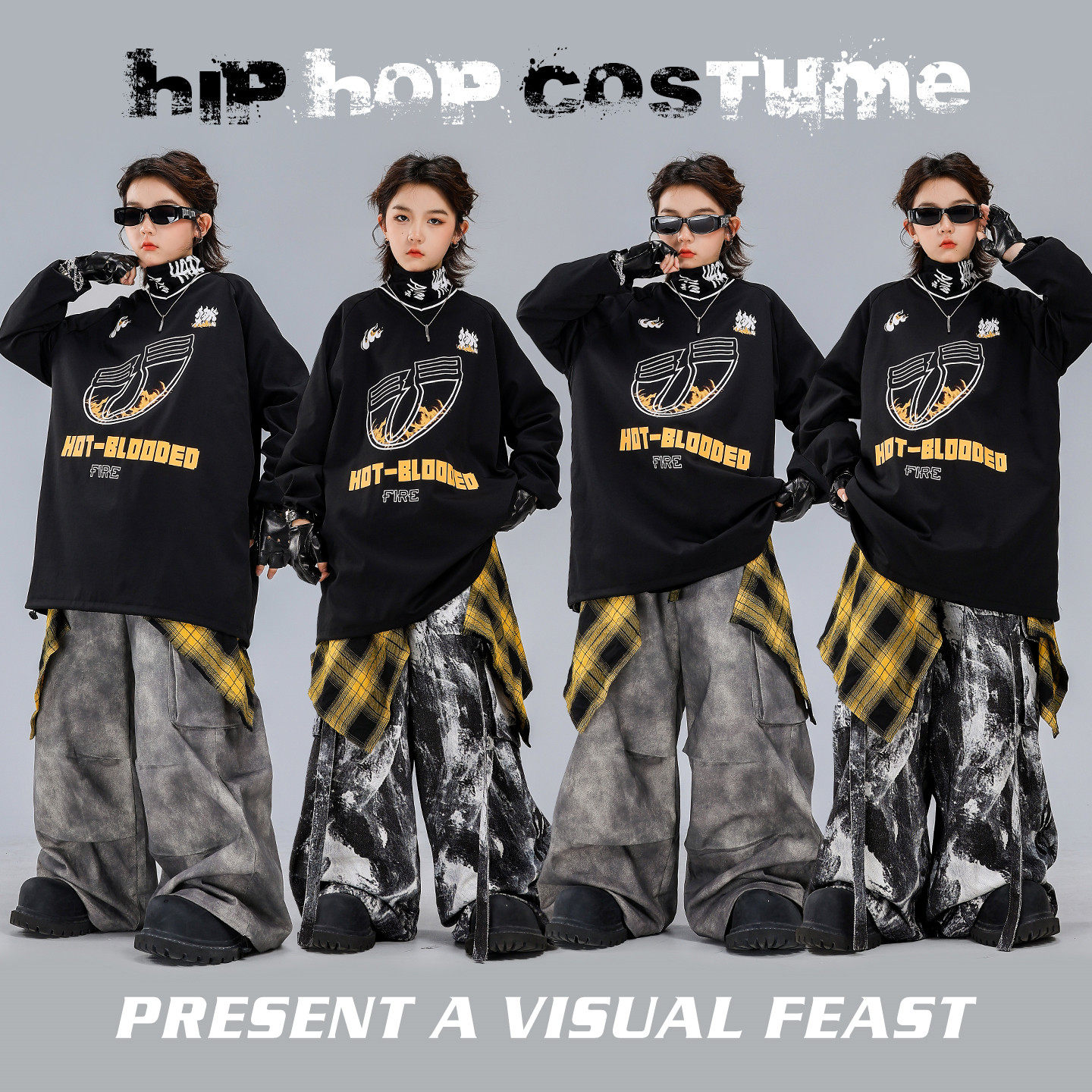 街舞少儿潮服hiphop架子鼓男童嘻哈风酷炫女童炸街套装元旦演出服