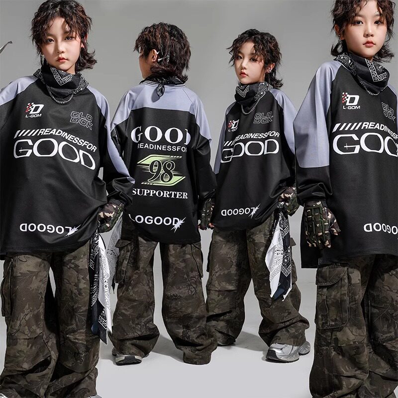 少儿街舞潮服男女孩嘻哈表演服宽松酷帅工装裤hiphop架子鼓演出服