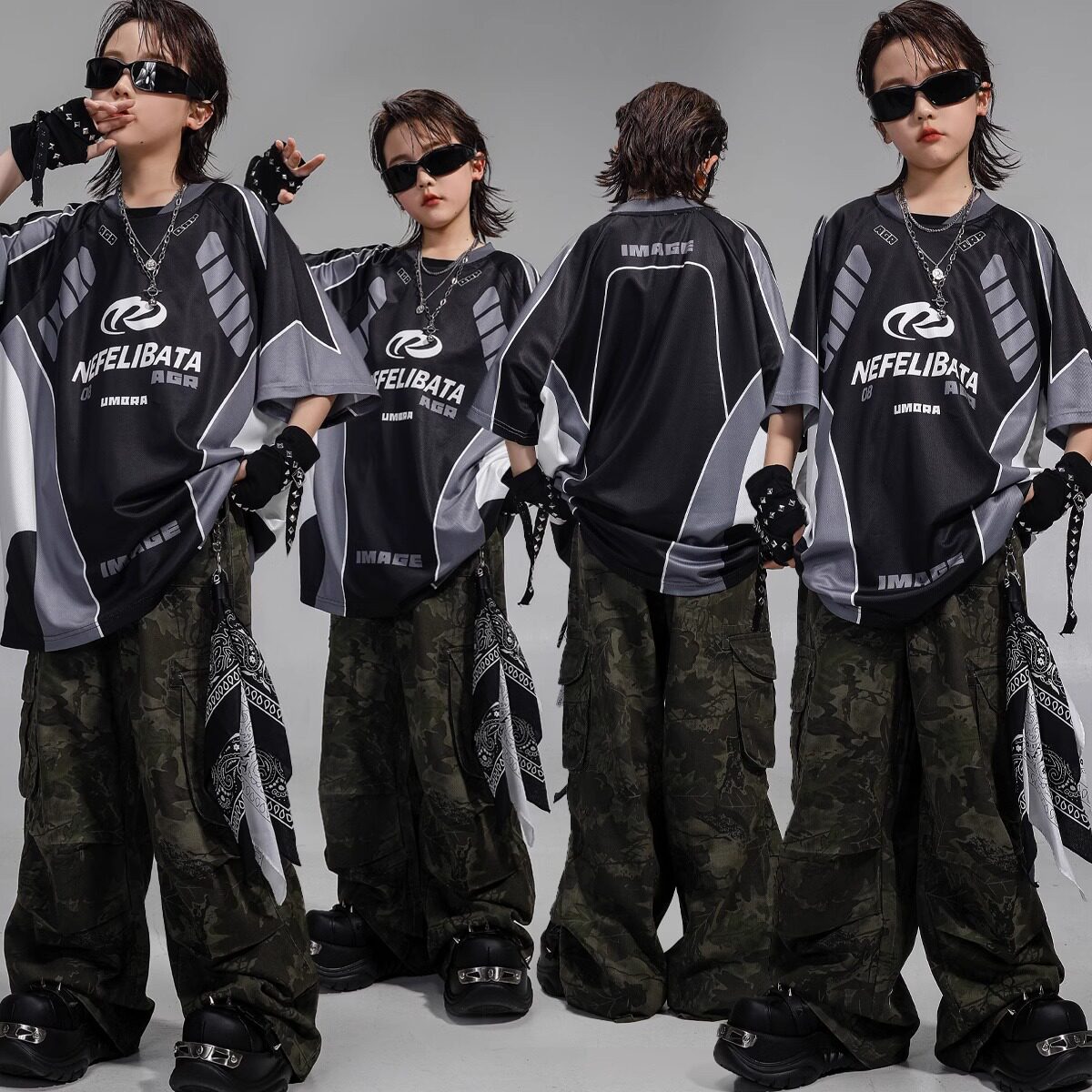 儿 童街舞潮服嘻哈帅气架子鼓男女孩爵士舞服装少儿hiphop演出服