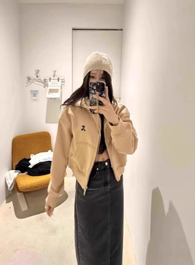 韩版小众REST设计师秋冬RR字母印花刺绣连帽卫衣拉链宽松短外套女