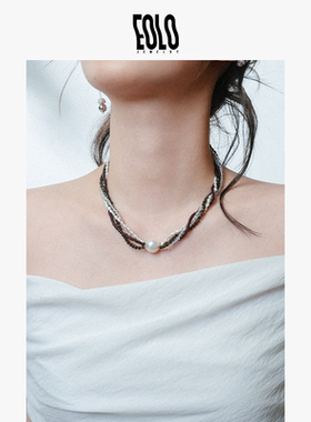 EOLO「嵬」皱皮珍珠多层项链女