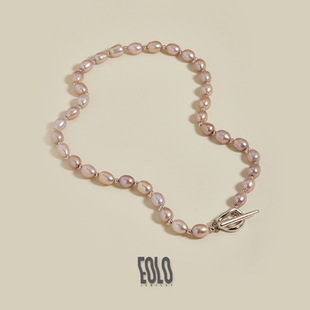 EOLO梦幻紫粉珍珠项链 女纯银天然淡水珍珠小众EDNL0