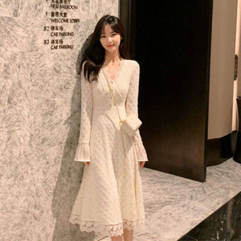 不加绒/加绒2025秋冬女神范气质仙女蕾丝连衣裙甜美别致温柔裙