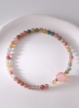 碧玺手串手工手链女中国风盐源珠小众设计弹力绳串珠女生礼物批发