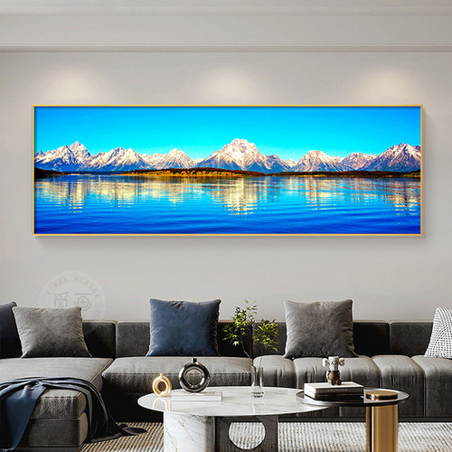 雪山风景装饰画客厅沙发背景墙横版日照金山壁画山水办公室挂画