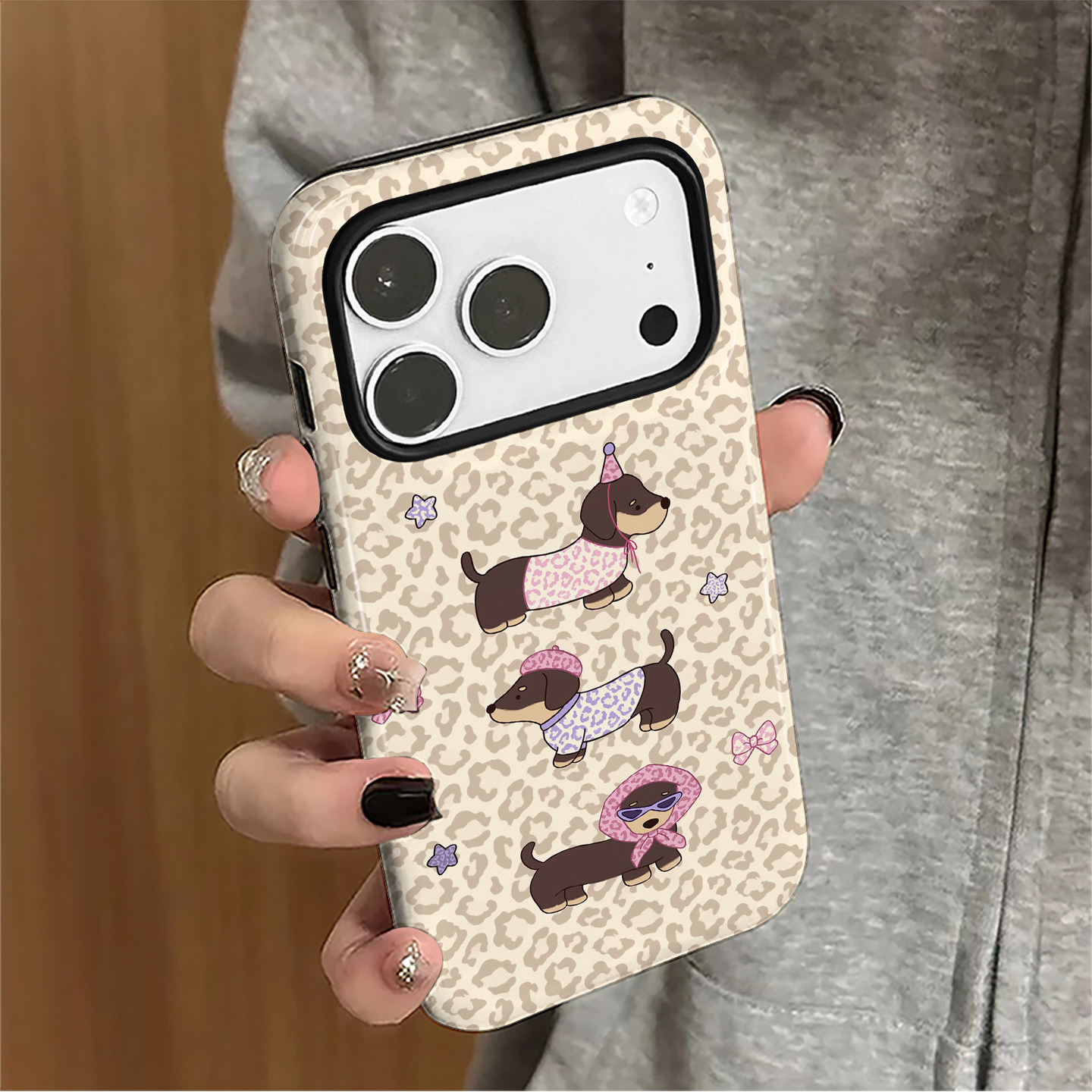豹纹小狗适用苹果18promax手机壳iPhone17pro卡通16潮牌15女14日韩小米新款13华为oppo防摔保护套8plus菲林xs