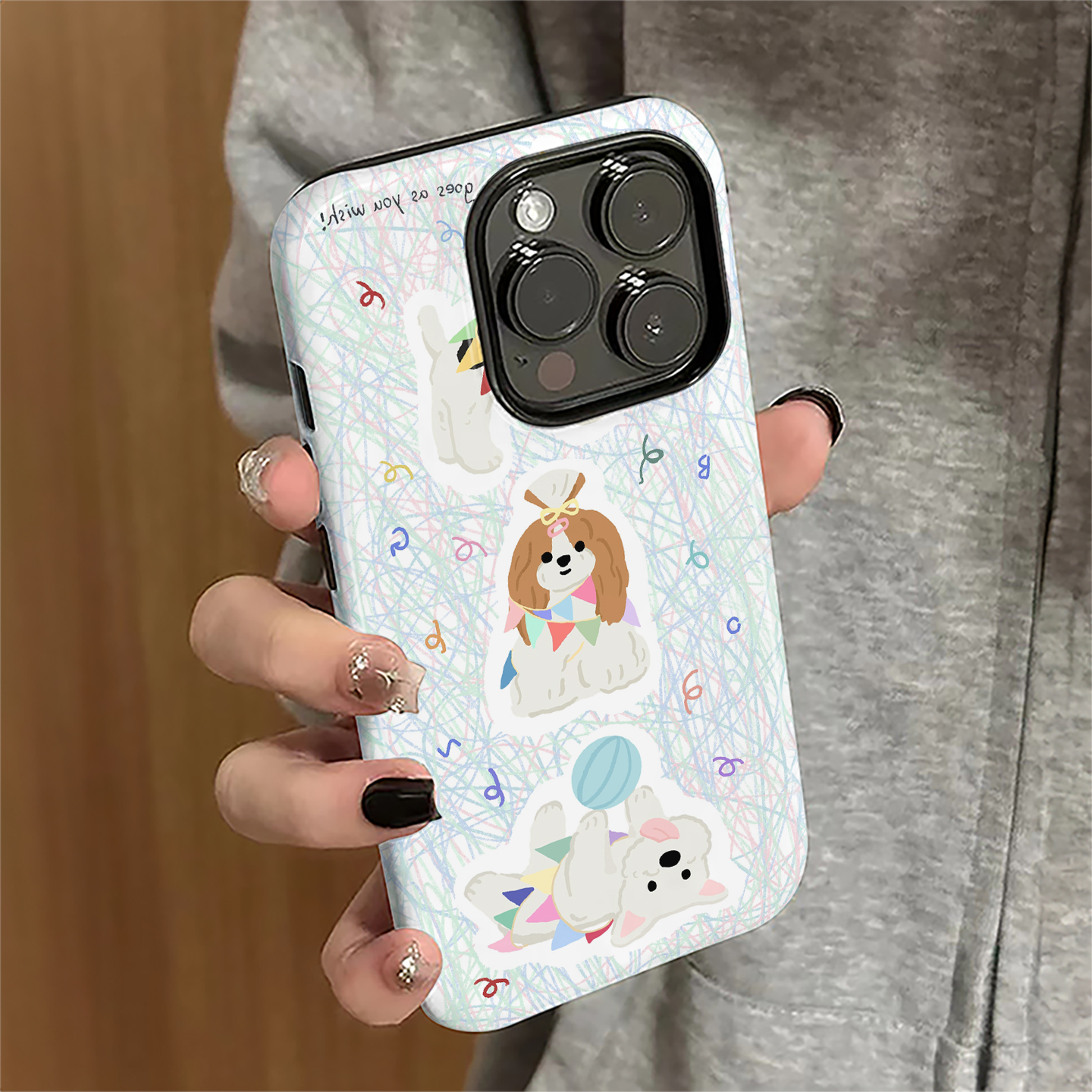 彩绘小狗适用苹果16promax手机壳iPhone17pro卡通ip15pro女13小众14新款xsmax日韩12防摔11保护套8/7plus菲林