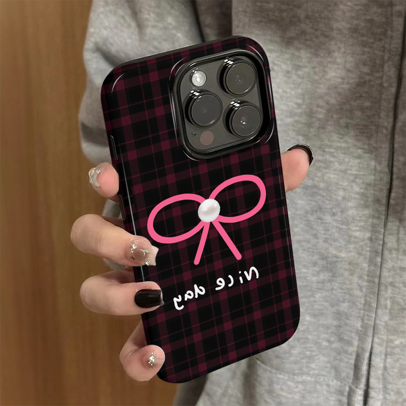 适用苹果16手机壳iPhone15promax新款iP14女12简约13格子蝴蝶结8高级xsmax防摔11保护套7创意plus菲林二合一x