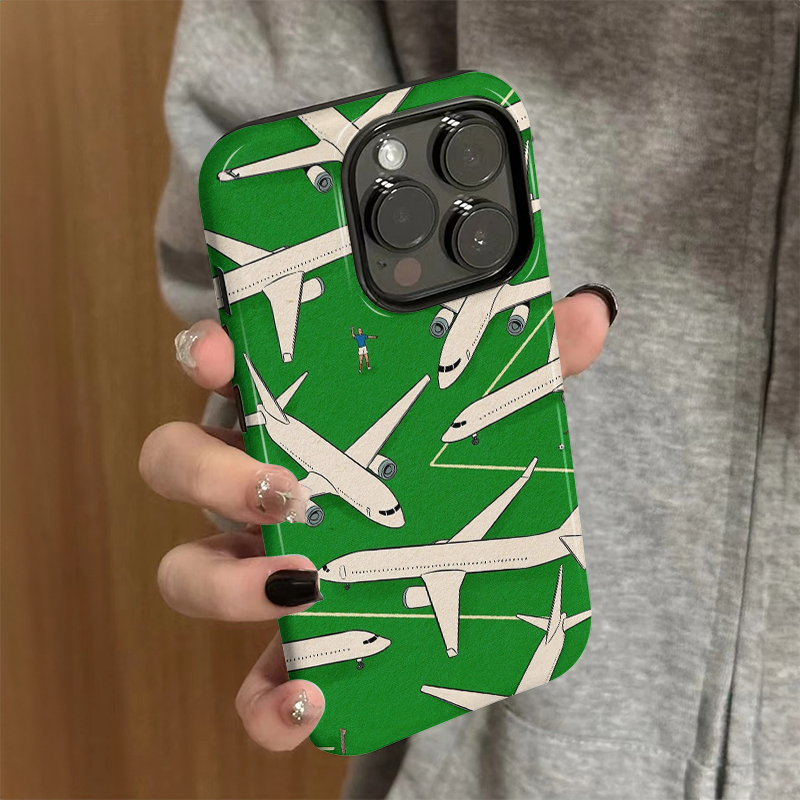 适用苹果16promax手机壳新款iPhone15女小众iP13/14硅胶xr防摔保护套pro个性iP7/8创意plus绿底飞机xsmax外壳