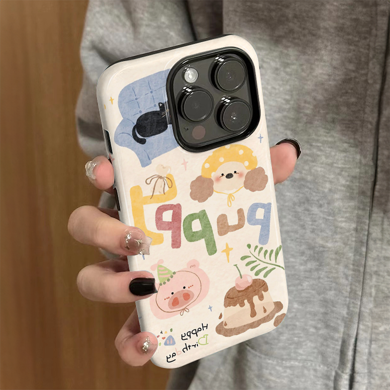 适用iPhone15手机壳新款苹果16promax女iP14/13可爱12简约xsmax猫咪小猪8防摔11保护套7菲林二合一plus卡通xr