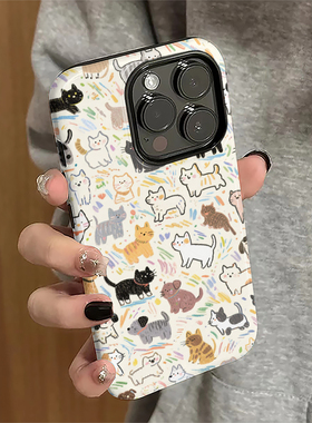 适用苹果16pro手机壳女iPhone15promax新款苹果13简约iP14个性12卡通7/8plus防摔11满屏猫咪xsmax套xr菲林16e