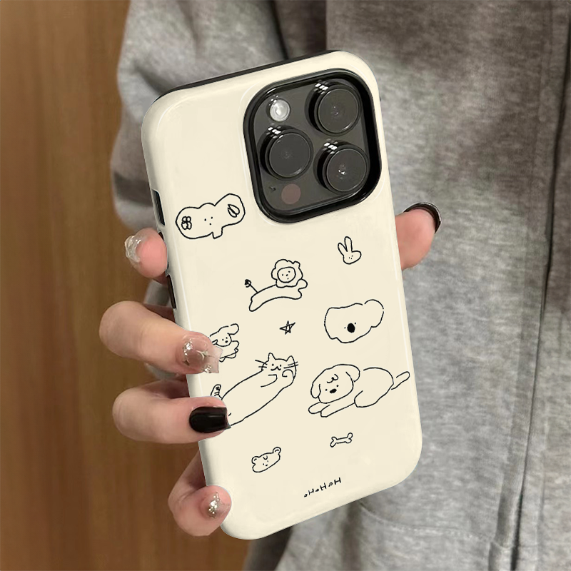 适用苹果15promax手机壳iPhone16新款iP14女12/13简约xsmax个性8硅胶16e防摔11保护套7plus菲林线条小狗xr硬