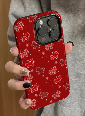 满屏小马适用苹果16promax手机壳iPhone17pro马年iP15pro红色14女13卡通xsmax新款12防摔11保护套8/7plus菲林