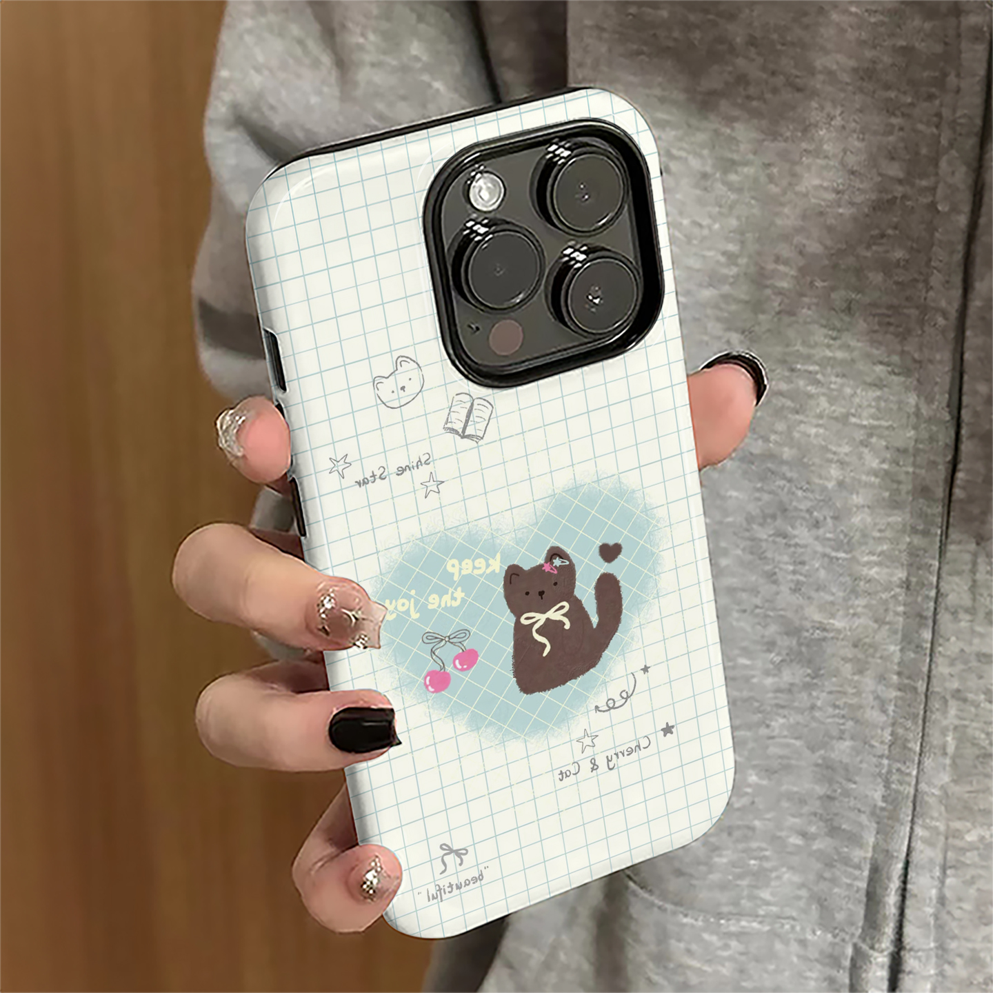 格纹猫咪适用iPhone17promax手机壳苹果16pro卡通iP15pro女13可爱14新款xsmax防摔11保护套12简约8/7plus菲林