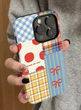 适用苹果15手机壳iPhone16promax新款个性iP14/12女13简约xsmax拼接格纹8硅胶防摔套11创意7plus菲林二合一xr