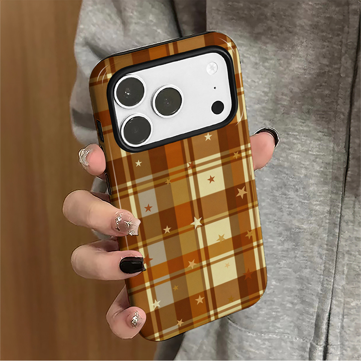 格纹星星适用苹果18promax手机壳iPhone17pro个性16秋冬15女14复古小米新款13华为oppo防摔保护套8plus菲林xs