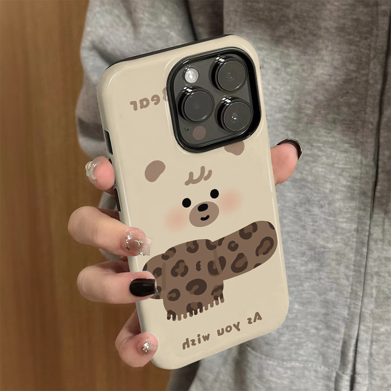 适用苹果16promax手机壳女款iPhone15新款14pro简约iP13硅胶xsmax防摔7/8保护套iP11/12小众plus豹纹小熊xr外