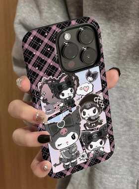 适用苹果15promax手机壳iPhone16新款iP14女16e简约12/13菲林二合一xsmax卡通8防摔11保护套7plus格纹库洛米x