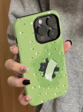适用苹果16手机壳iPhone15promax新款iP12/13女简约14卡通xsmax菲林二合一8硅胶防摔11套7高级plus草地猫咪xr