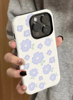 适用苹果15promax手机壳iPhone16新款iP14女12/13简约xsmax紫色花朵8个性16e防摔11保护套7plus菲林二合一xr