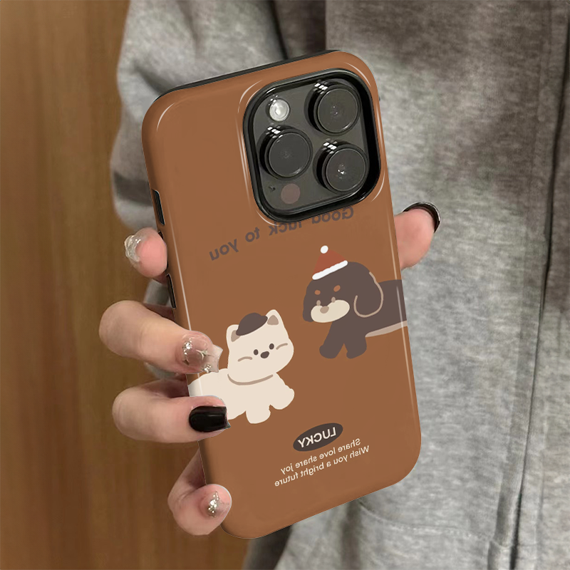 适用iPhone15promax手机壳女苹果16新款简约iP13/14硅胶xr防摔保护套pro卡通iP7/8小众plus棕底猫狗xsmax外壳