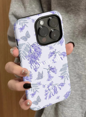 适用苹果15promax手机壳iPhone16pro新款iP14女16e简约12/13紫色碎花8菲林xsmax防摔11保护套7高级plus个性xr