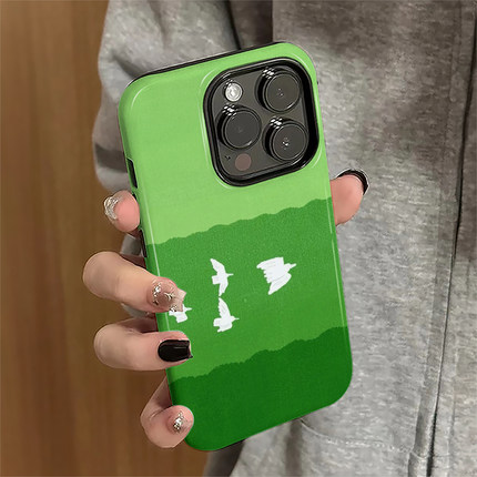 绿色小鸟适用苹果17promax手机壳iPhone16pro春天15pro简约14女13日韩xsmax新款12防摔11保护套8/7plus菲林x