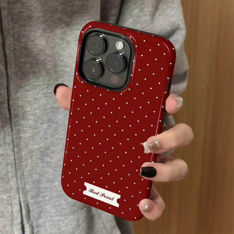 适用苹果15promax手机壳iPhone16pro新款iP14/13女12简约xsmax菲林二合一8创意防摔11高级7小众plus红底波点