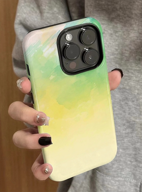 适用苹果15promax手机壳iPhone16新款iP13/14女个性12简约xsmax绿色油画8硅胶防摔11高级套7plus菲林二合一xr