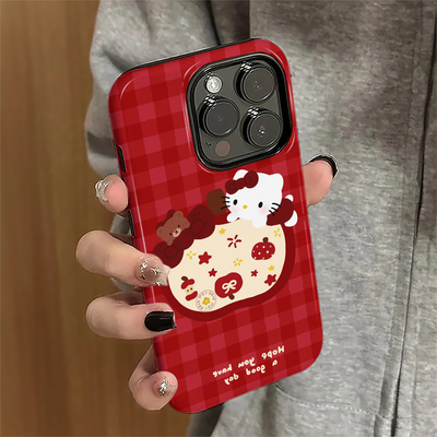 苹果kitty猫适用苹果16pro手机壳iPhone17promax新年15pro女13红色14新款xsmax卡通12防摔1保护套8/7plus菲林