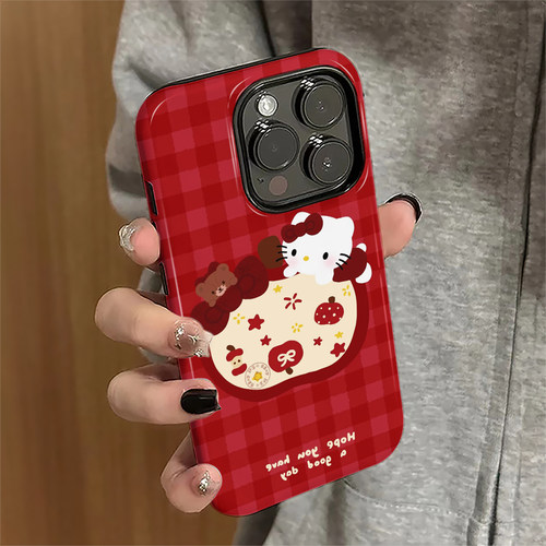 苹果kitty猫适用苹果16pro手机壳iPhone17promax新年15pro女13红色14新款xsmax卡通12防摔1保护套8/7plus菲林