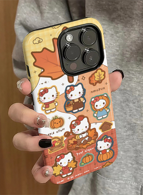 适用苹果16pro手机壳iPhone17promax卡通ip15pro新款13女14枫叶kt猫12防摔保护套11个性xsmax潮7/8plus菲林e