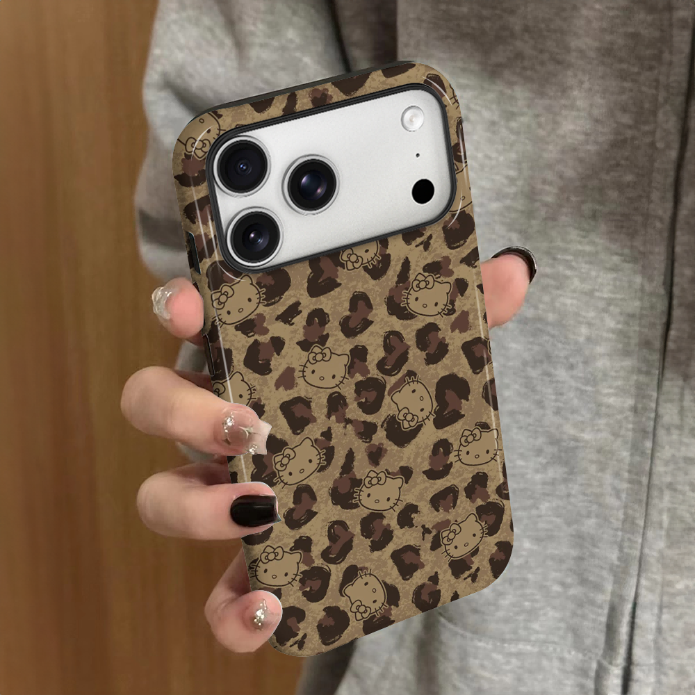 豹纹kitty猫适用苹果17promax手机壳iPhone16pro秋冬15pro女13卡通14新款xsmax高级12防摔11保护套87plus菲林
