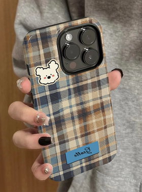 适用苹果16promax手机壳iPhone15新款iP14/13女12个性简约xsmax格子小狗8高级防摔11创意7小众plus菲林二合一