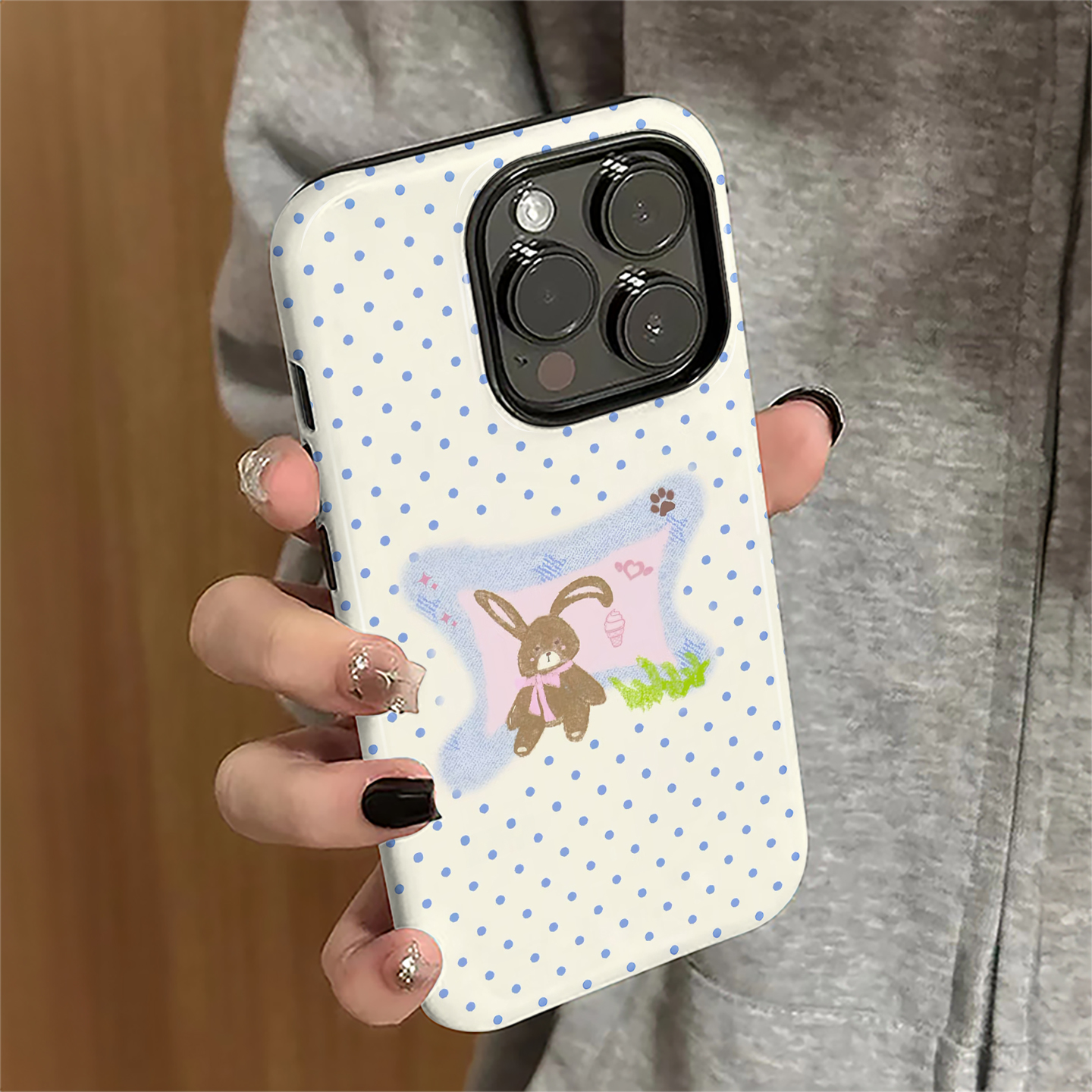 波点小兔适用苹果17pro手机壳iPhone16promax可爱ip15pro女13小众14新款xsmax日韩12防摔11保护套8/7plus菲林