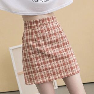 Hip Wrapped Plaid Skirt高腰包臀格子A字短裙 High line Waist